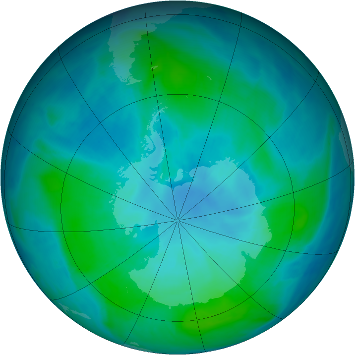 Antarctic ozone map for 12 February 2015